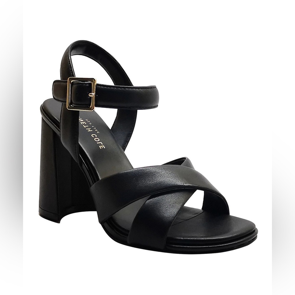 Kenneth Cole New York lessia cross band flared block heeled sandals.